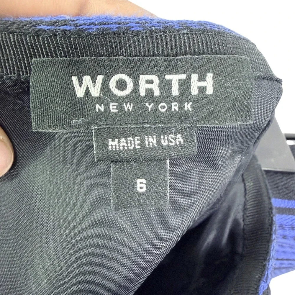 Worth New York‎ Blue Black Textured Pencil Skirt Size 6 Made in USA Lined